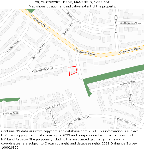 26, CHATSWORTH DRIVE, MANSFIELD, NG18 4QT: Location map and indicative extent of plot