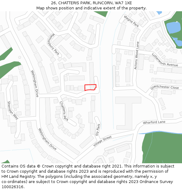 26, CHATTERIS PARK, RUNCORN, WA7 1XE: Location map and indicative extent of plot