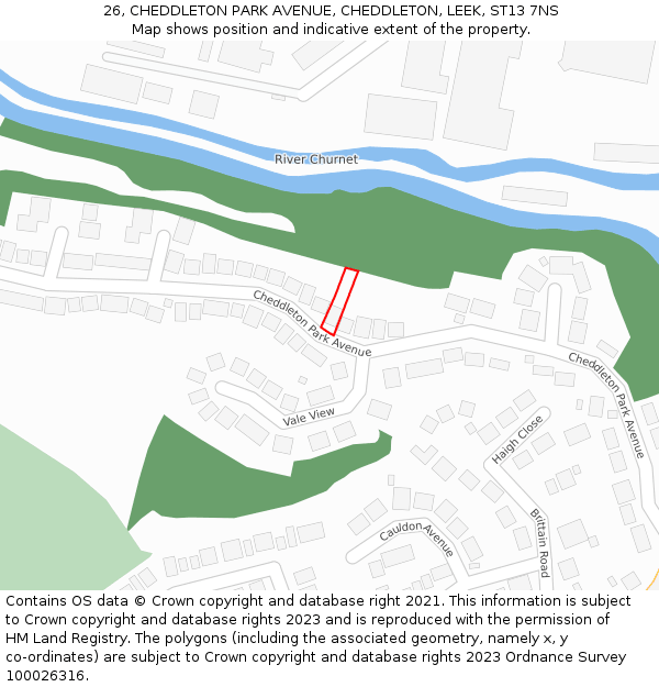 26, CHEDDLETON PARK AVENUE, CHEDDLETON, LEEK, ST13 7NS: Location map and indicative extent of plot