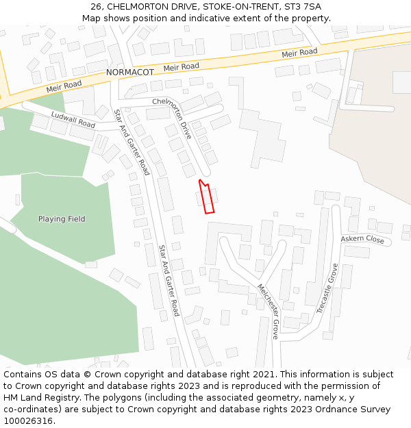 26, CHELMORTON DRIVE, STOKE-ON-TRENT, ST3 7SA: Location map and indicative extent of plot