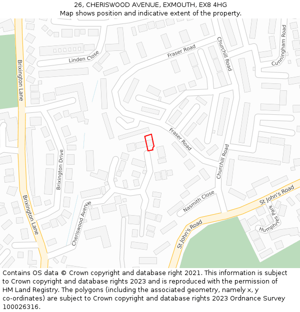 26, CHERISWOOD AVENUE, EXMOUTH, EX8 4HG: Location map and indicative extent of plot