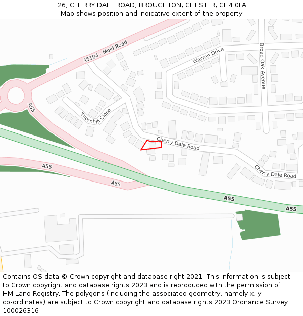 26, CHERRY DALE ROAD, BROUGHTON, CHESTER, CH4 0FA: Location map and indicative extent of plot