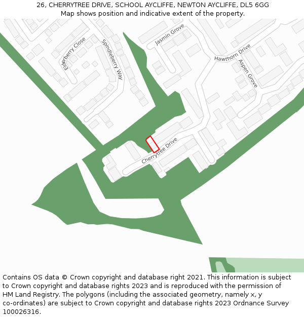 26, CHERRYTREE DRIVE, SCHOOL AYCLIFFE, NEWTON AYCLIFFE, DL5 6GG: Location map and indicative extent of plot