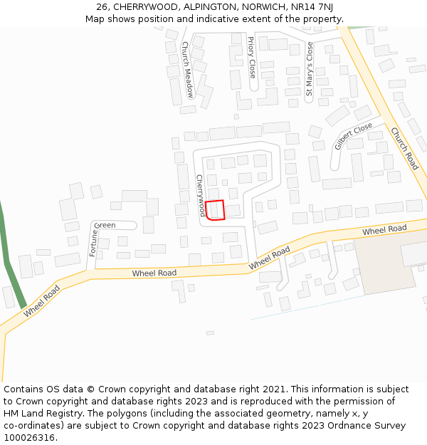 26, CHERRYWOOD, ALPINGTON, NORWICH, NR14 7NJ: Location map and indicative extent of plot