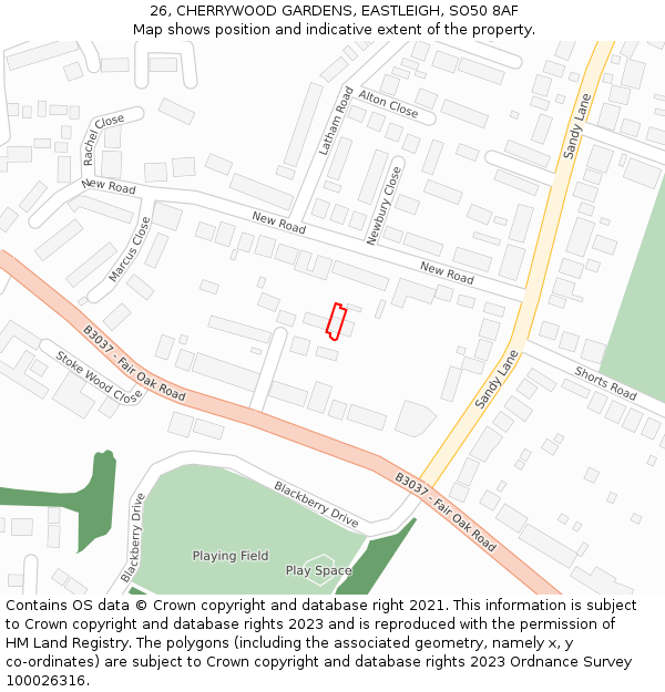 26, CHERRYWOOD GARDENS, EASTLEIGH, SO50 8AF: Location map and indicative extent of plot