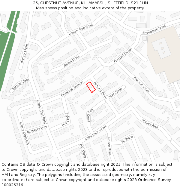 26, CHESTNUT AVENUE, KILLAMARSH, SHEFFIELD, S21 1HN: Location map and indicative extent of plot