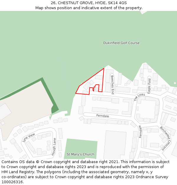 26, CHESTNUT GROVE, HYDE, SK14 4GS: Location map and indicative extent of plot