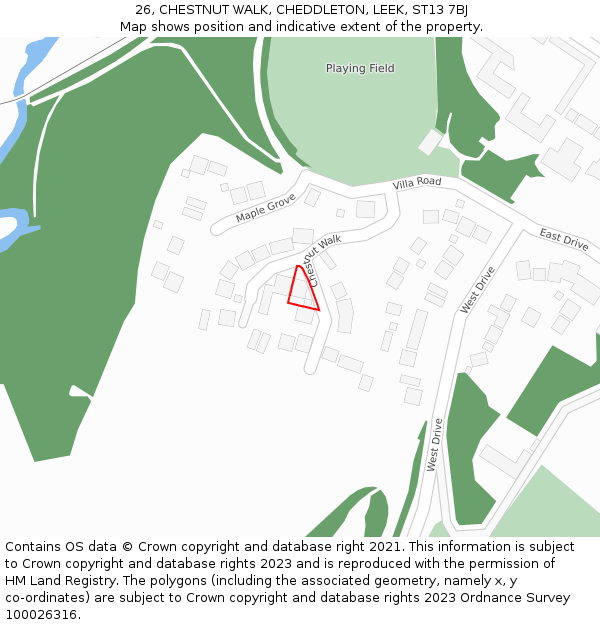 26, CHESTNUT WALK, CHEDDLETON, LEEK, ST13 7BJ: Location map and indicative extent of plot