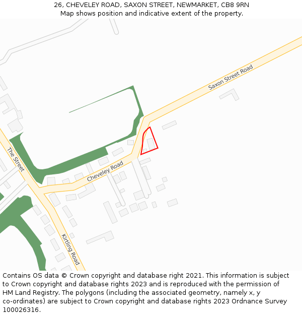 26, CHEVELEY ROAD, SAXON STREET, NEWMARKET, CB8 9RN: Location map and indicative extent of plot