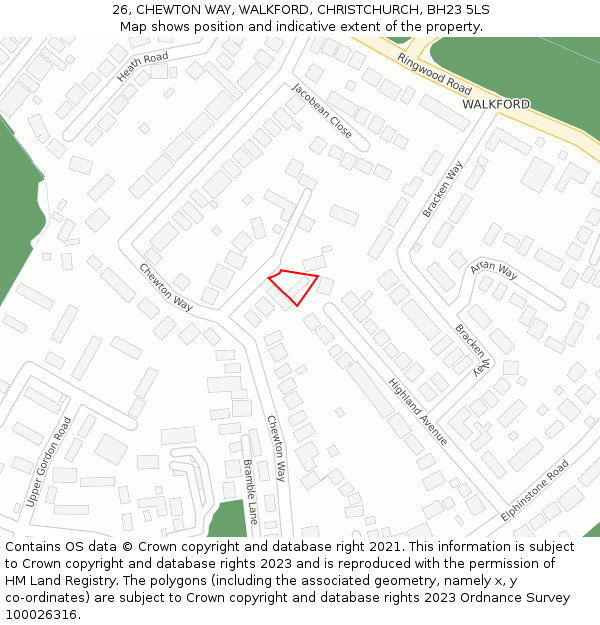 26, CHEWTON WAY, WALKFORD, CHRISTCHURCH, BH23 5LS: Location map and indicative extent of plot