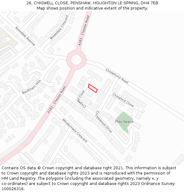 26, CHIGWELL CLOSE, PENSHAW, HOUGHTON LE SPRING, DH4 7EB: Location map and indicative extent of plot