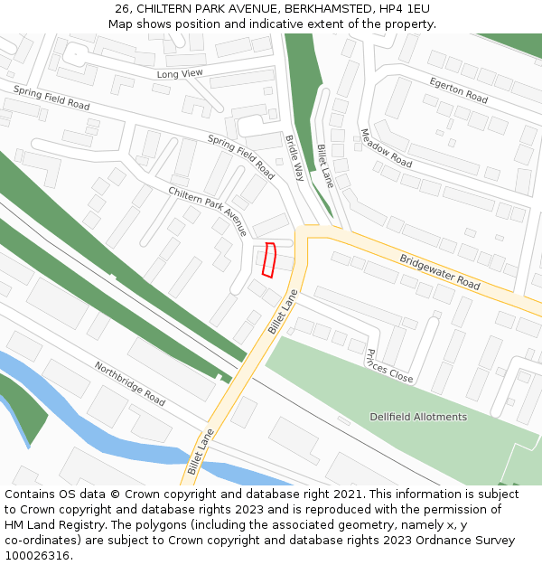 26, CHILTERN PARK AVENUE, BERKHAMSTED, HP4 1EU: Location map and indicative extent of plot