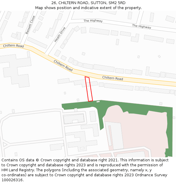 26, CHILTERN ROAD, SUTTON, SM2 5RD: Location map and indicative extent of plot