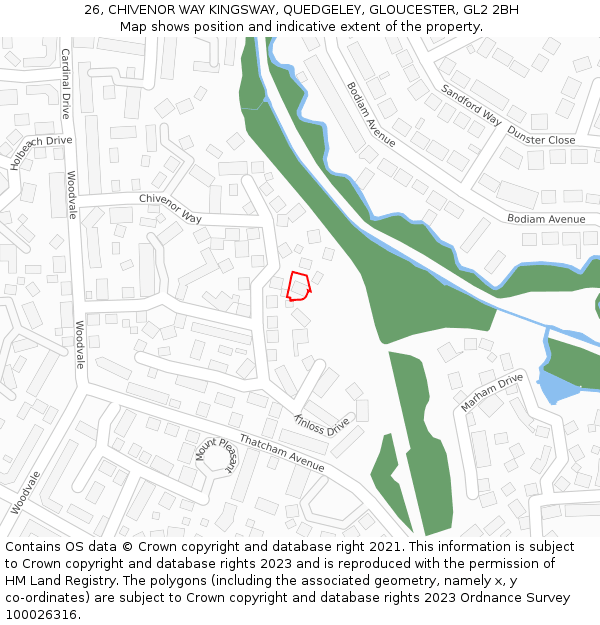 26, CHIVENOR WAY KINGSWAY, QUEDGELEY, GLOUCESTER, GL2 2BH: Location map and indicative extent of plot