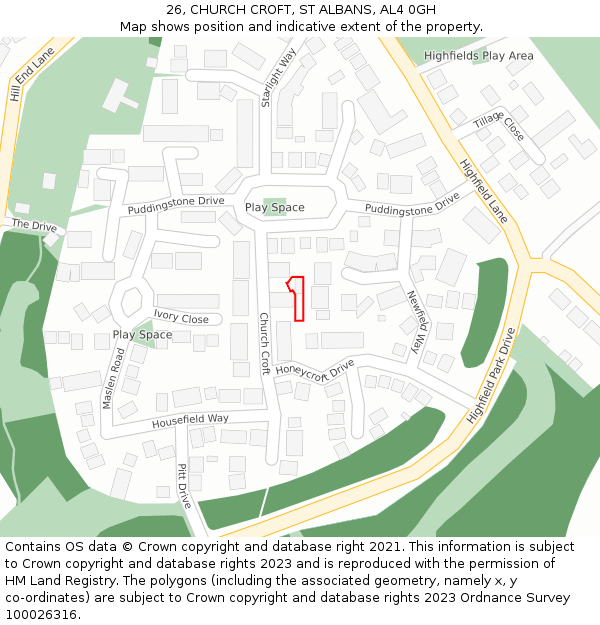 26, CHURCH CROFT, ST ALBANS, AL4 0GH: Location map and indicative extent of plot