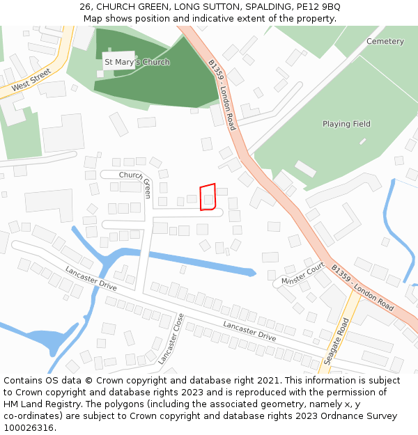 26, CHURCH GREEN, LONG SUTTON, SPALDING, PE12 9BQ: Location map and indicative extent of plot