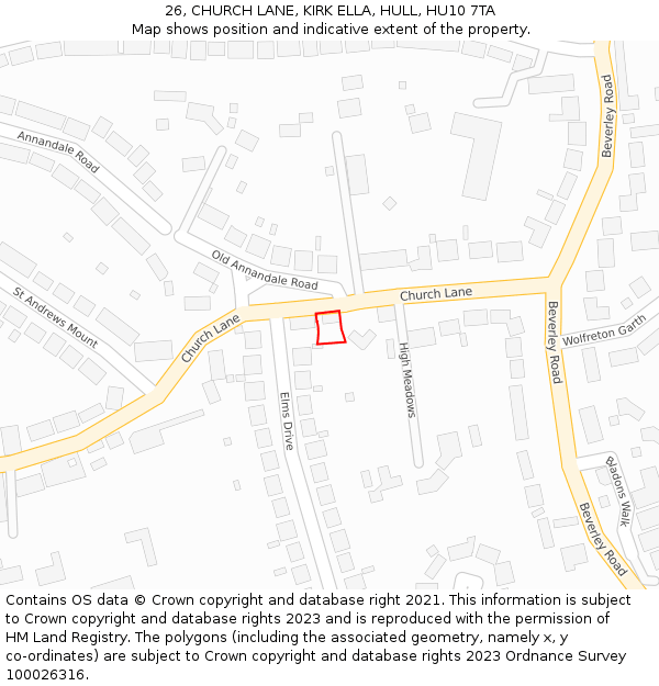 26, CHURCH LANE, KIRK ELLA, HULL, HU10 7TA: Location map and indicative extent of plot
