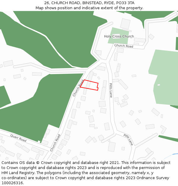 26, CHURCH ROAD, BINSTEAD, RYDE, PO33 3TA: Location map and indicative extent of plot