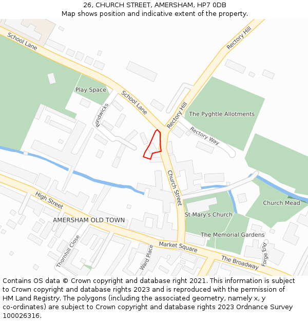 26, CHURCH STREET, AMERSHAM, HP7 0DB: Location map and indicative extent of plot