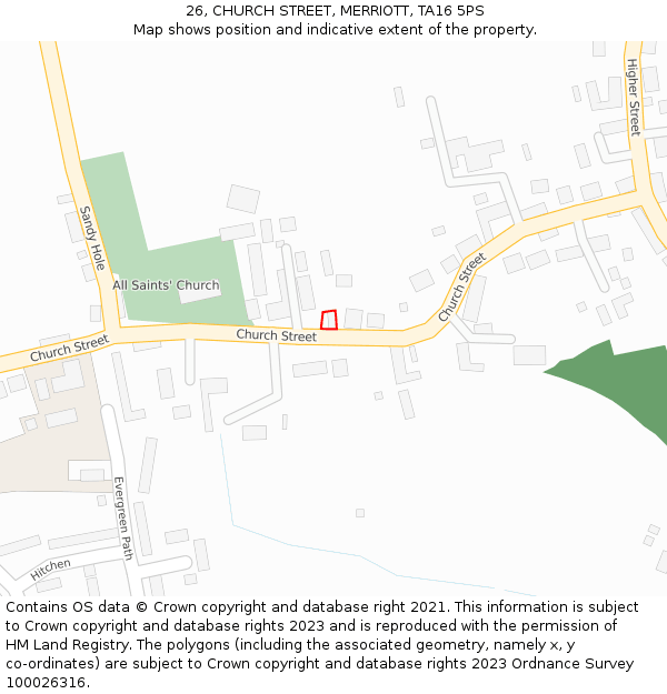 26, CHURCH STREET, MERRIOTT, TA16 5PS: Location map and indicative extent of plot