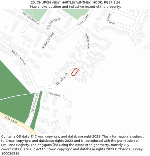 26, CHURCH VIEW, HARTLEY WINTNEY, HOOK, RG27 8LN: Location map and indicative extent of plot