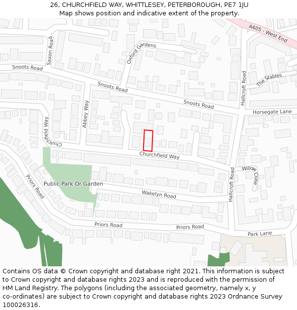 26, CHURCHFIELD WAY, WHITTLESEY, PETERBOROUGH, PE7 1JU: Location map and indicative extent of plot