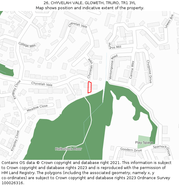 26, CHYVELAH VALE, GLOWETH, TRURO, TR1 3YL: Location map and indicative extent of plot