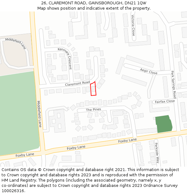 26, CLAREMONT ROAD, GAINSBOROUGH, DN21 1QW: Location map and indicative extent of plot