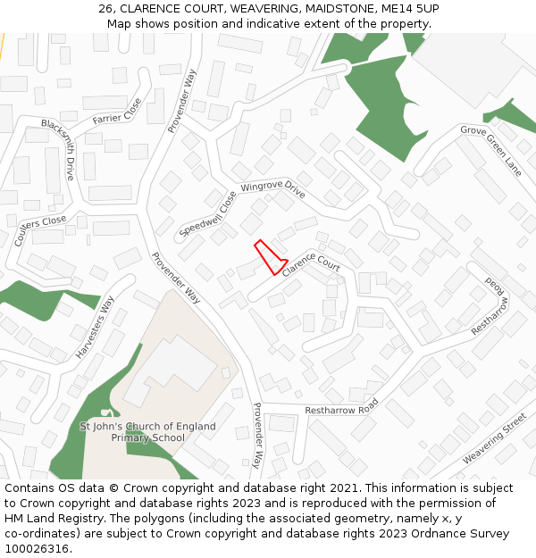 26, CLARENCE COURT, WEAVERING, MAIDSTONE, ME14 5UP: Location map and indicative extent of plot