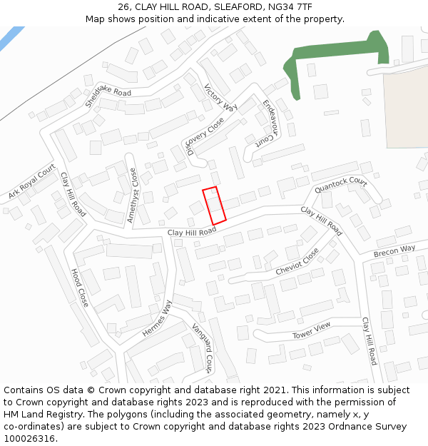 26, CLAY HILL ROAD, SLEAFORD, NG34 7TF: Location map and indicative extent of plot