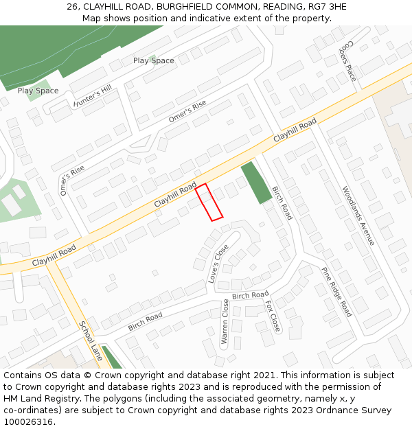 26, CLAYHILL ROAD, BURGHFIELD COMMON, READING, RG7 3HE: Location map and indicative extent of plot