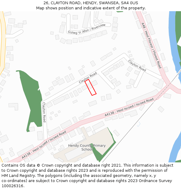 26, CLAYTON ROAD, HENDY, SWANSEA, SA4 0US: Location map and indicative extent of plot