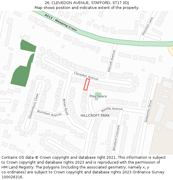 26, CLEVEDON AVENUE, STAFFORD, ST17 0DJ: Location map and indicative extent of plot