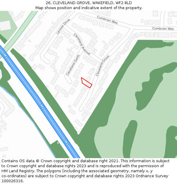 26, CLEVELAND GROVE, WAKEFIELD, WF2 8LD: Location map and indicative extent of plot