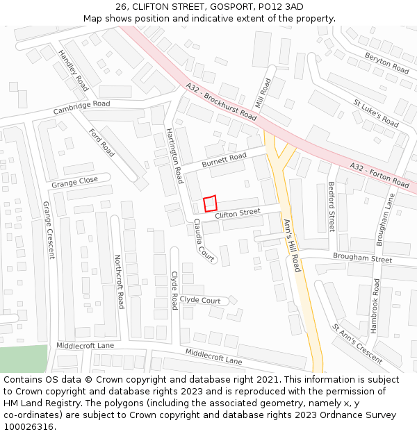 26, CLIFTON STREET, GOSPORT, PO12 3AD: Location map and indicative extent of plot