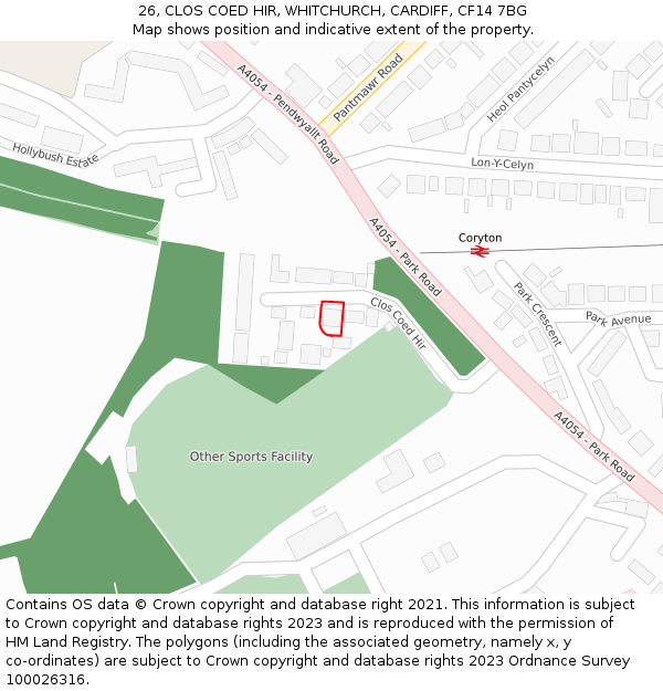 26, CLOS COED HIR, WHITCHURCH, CARDIFF, CF14 7BG: Location map and indicative extent of plot