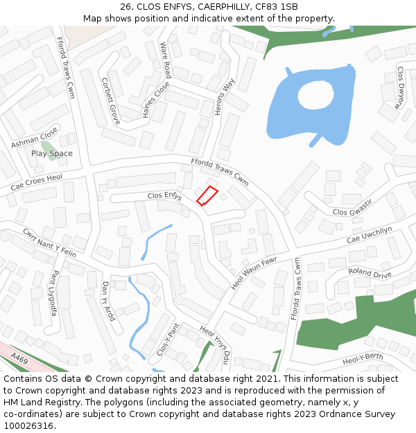 26, CLOS ENFYS, CAERPHILLY, CF83 1SB: Location map and indicative extent of plot