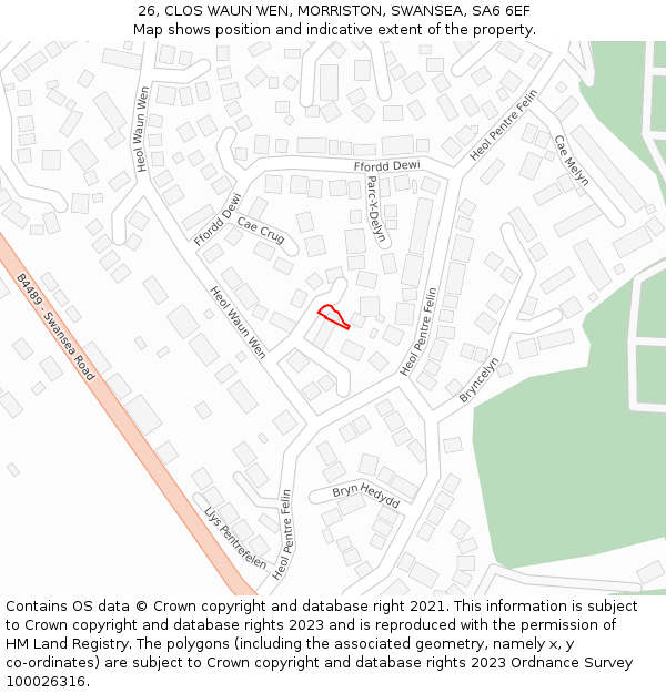 26, CLOS WAUN WEN, MORRISTON, SWANSEA, SA6 6EF: Location map and indicative extent of plot