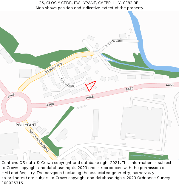 26, CLOS Y CEDR, PWLLYPANT, CAERPHILLY, CF83 3RL: Location map and indicative extent of plot