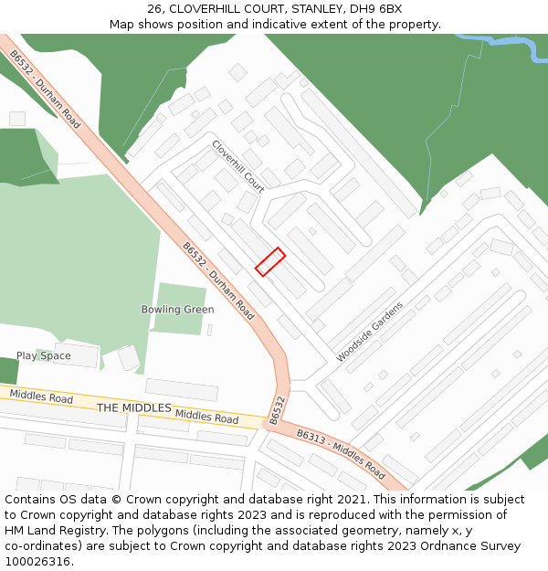 26, CLOVERHILL COURT, STANLEY, DH9 6BX: Location map and indicative extent of plot