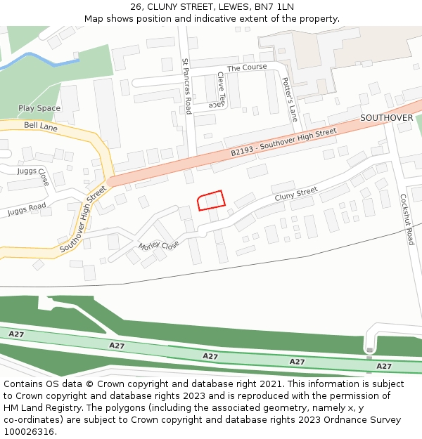 26, CLUNY STREET, LEWES, BN7 1LN: Location map and indicative extent of plot