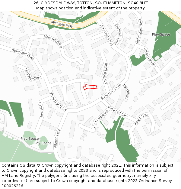 26, CLYDESDALE WAY, TOTTON, SOUTHAMPTON, SO40 8HZ: Location map and indicative extent of plot