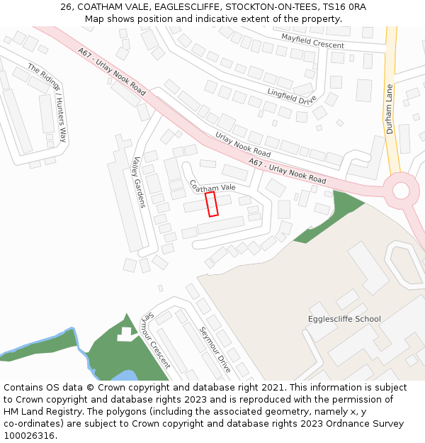 26, COATHAM VALE, EAGLESCLIFFE, STOCKTON-ON-TEES, TS16 0RA: Location map and indicative extent of plot