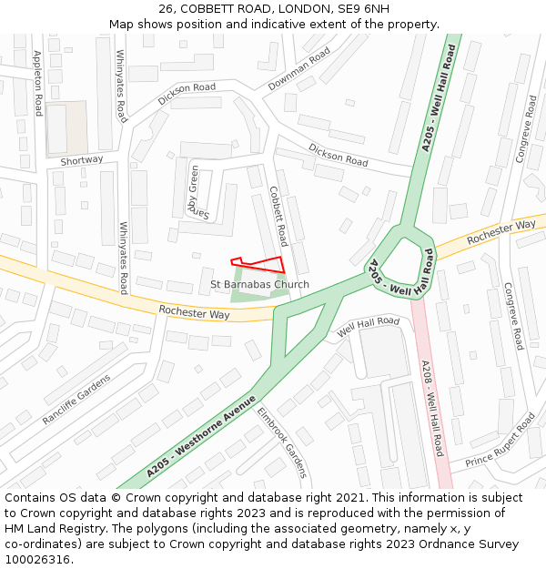 26, COBBETT ROAD, LONDON, SE9 6NH: Location map and indicative extent of plot