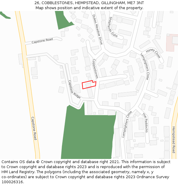 26, COBBLESTONES, HEMPSTEAD, GILLINGHAM, ME7 3NT: Location map and indicative extent of plot