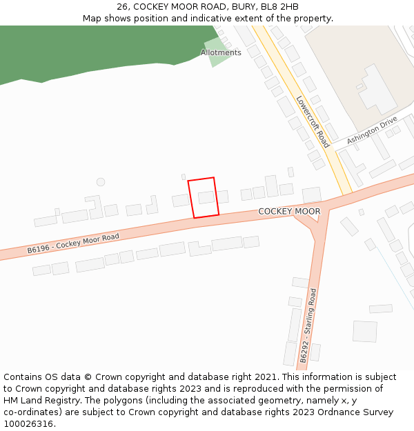 26, COCKEY MOOR ROAD, BURY, BL8 2HB: Location map and indicative extent of plot