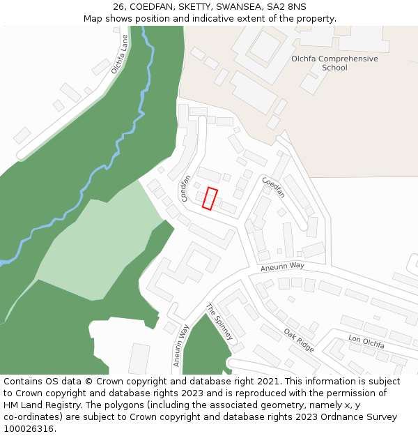 26, COEDFAN, SKETTY, SWANSEA, SA2 8NS: Location map and indicative extent of plot