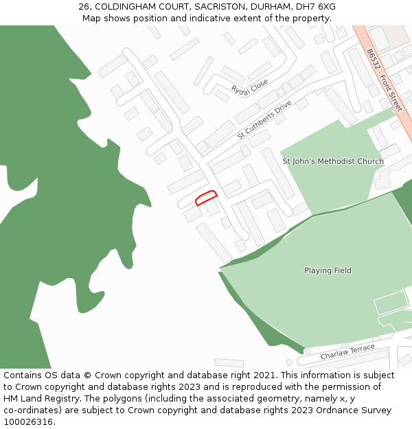 26, COLDINGHAM COURT, SACRISTON, DURHAM, DH7 6XG: Location map and indicative extent of plot