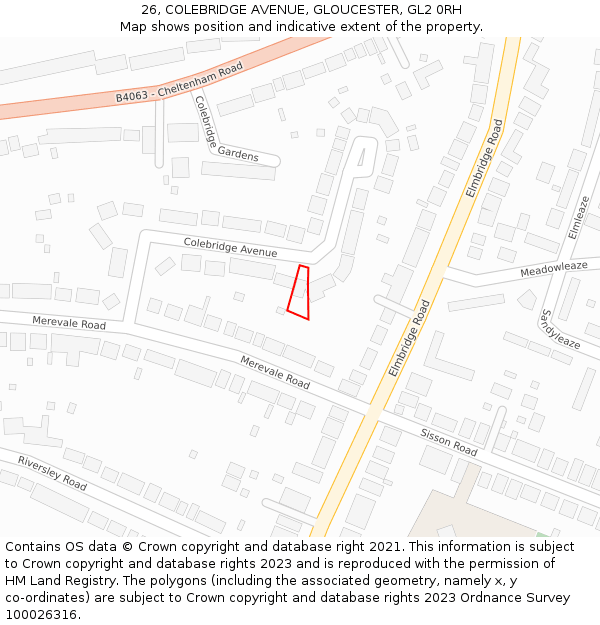 26, COLEBRIDGE AVENUE, GLOUCESTER, GL2 0RH: Location map and indicative extent of plot