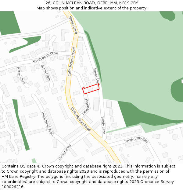 26, COLIN MCLEAN ROAD, DEREHAM, NR19 2RY: Location map and indicative extent of plot